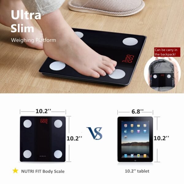 NUTRI FIT Bathroom Scale Smart Digital Bluetooth Scales for Body Weight, Body Fat, BMI Body Composition Analyzer Weighing Scale with High Precision Measurements Sync APP Heavy Duty 330lbs - Image 4