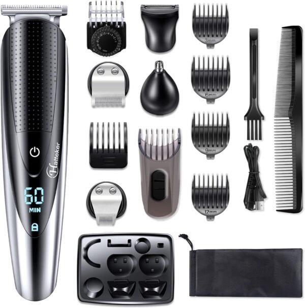 Hatteker Mens Hair Clipper Beard Trimmer Grooming kit Hair Trimmer Mustache Trimmer Body Groomer Trimmer for Nose Ear Facial Hair Cordless Waterproof 5 in 1 - Image 2