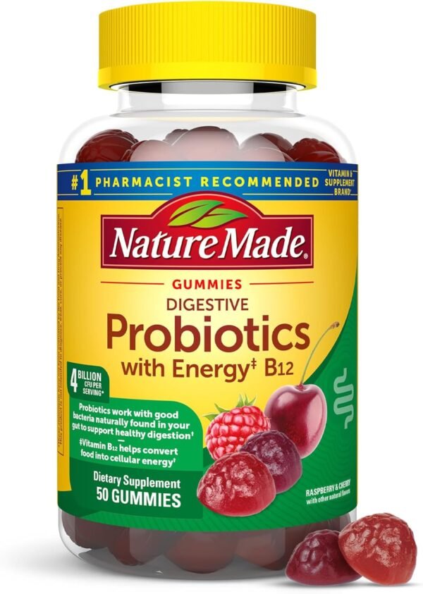 Nature Made Digestive Probiotics and Energy B12 Gummies, Probiotics for Women and Men, 50 Probiotic Gummies, 25 Day Supply - Image 2