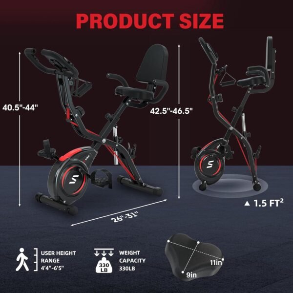 Folding Exercise Bike with Arm & Leg Band, Foldable Stationary Bike for Seniors, Recumbent Exercise Bike for Home, Pluse Sensor, Back Rest, Large Seat, 330lbs Max Weight - Image 6