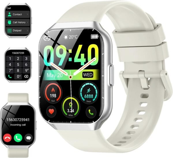 Smart Watch for Men Women, 1.96" Smartwatch (Answer/Make Call), IP68 Waterproof Fitness Tracker, 112+ Sport Modes, Heart Rate and Sleep Monitor, Pedometer, Smartwatches for Android iOS, Beige White - Image 2
