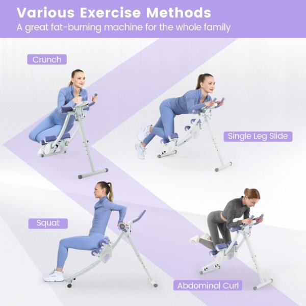 GYMAX Ab Machine, Adjustable Ab Workout Equipment with Independent Slider, LCD Monitor & Foam Cushion, Folding Abdominal Trainer Crunch for Men Women Adults Fitness Lose Weight Home Gym (Purple) - Image 10