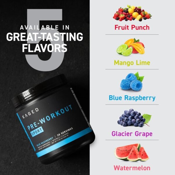Kaged Pre-Kaged Sport Pre Workout Powder | Blue Razz | Energy Supplement for Endurance | Cardio, Weightlifting Sports Drink | 20 Servings - Image 6