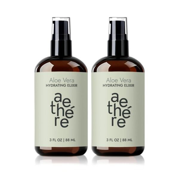 Aethere Aloe Vera Gel for Face, Skin and Hair - Sunburn Relief - Cold Pressed Organic Aloe Vera - Grown and Harvested in Texas - USA - Aloe - Elixir - 3 Fl Oz 2PK - Image 2