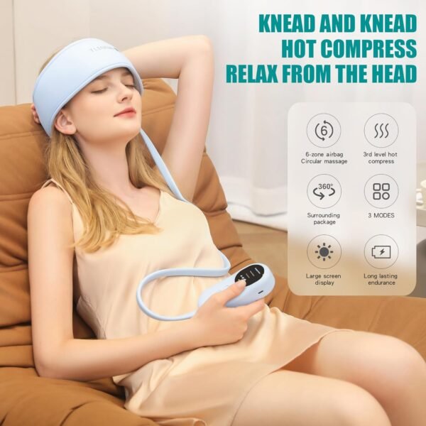 Head Massager,Scalp Massager,Relief Headaches,Fatigue,Stress,Sleep aid,Hangover with Airbag Kneading,Constant Temperature Hot Compress for Head - Image 4