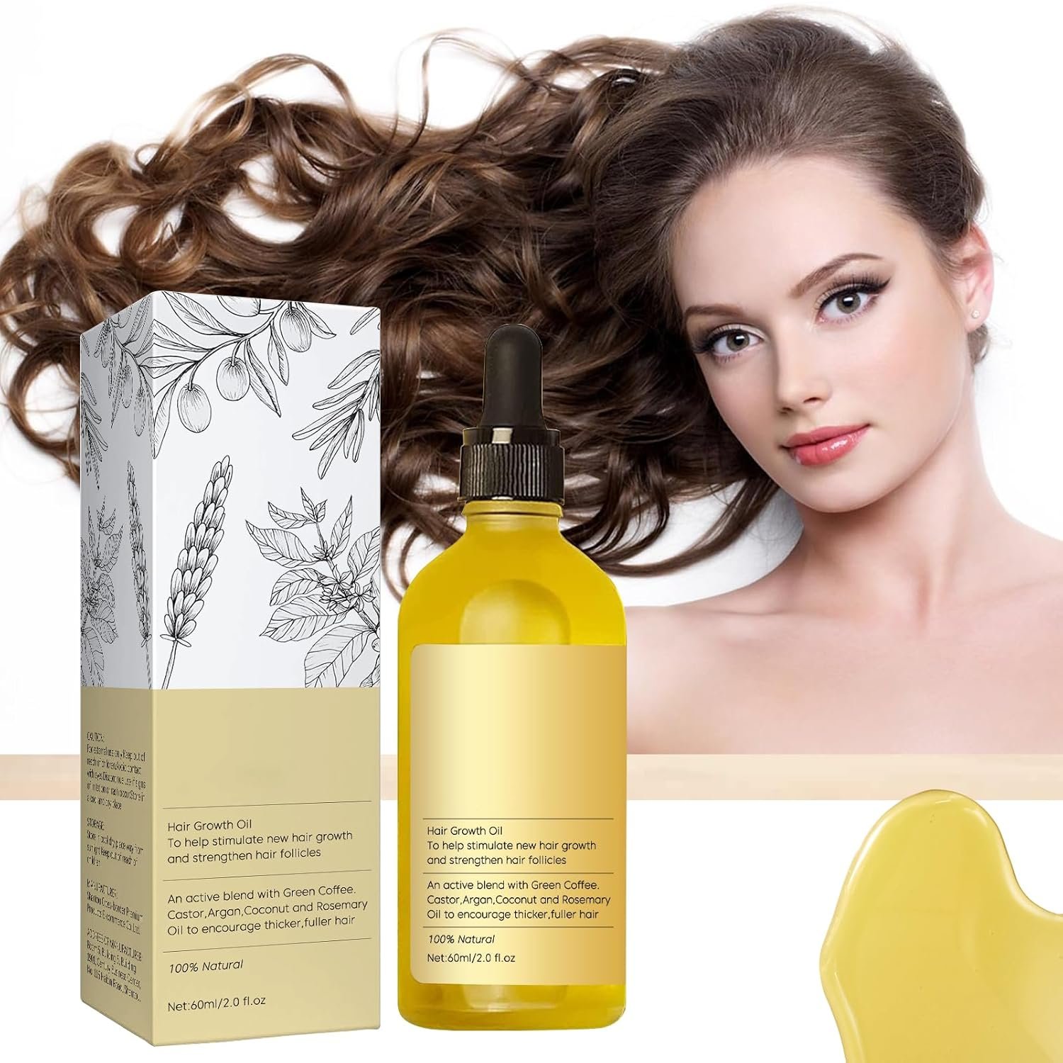 Veganic Natural Hair Growth Oil, Veganic Hair Growth Oil, Hair Oil, Rosemary Hair Growth Oil for Dry Damaged Hair and Growth Thin Hair, 2Fl Oz, 60Ml, Yellow - Image 5