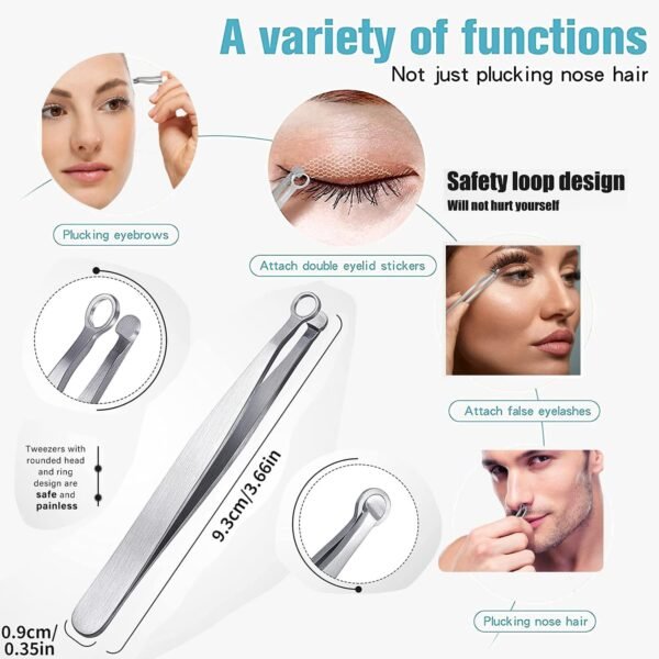 Universal Nose Hair Trimming Tweezers, Stainless Steel Eyebrow Trimmer, Friendly Round Tip, No Mirror Needed Easy Cut, for Noses, Sideburns, Brow, Body (1PC) - Image 3