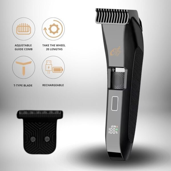 Oty-Beard Trimmer for Men-20-Length Adjustable Blade Wheel, Stainless Steel, T-Blade, Professional Grooming, Precision Facial Hair & Body Trimming, Rechargeable, Cordless, Waterproof, Wet/Dry Clipper - Image 6
