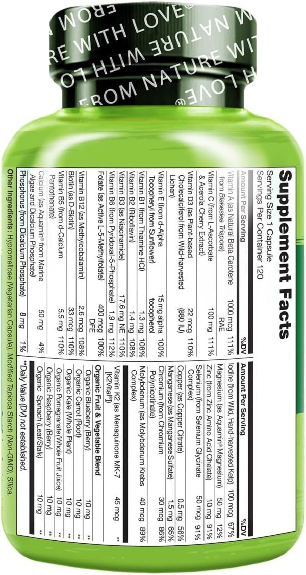 NATURELO Mens Multivitamins - One Daily Multivitamin for Men with Vitamins, Minerals & Organic Whole Foods, Boost Energy & Health, Non-GMO, 120 Vegetarian Capsules - Image 3
