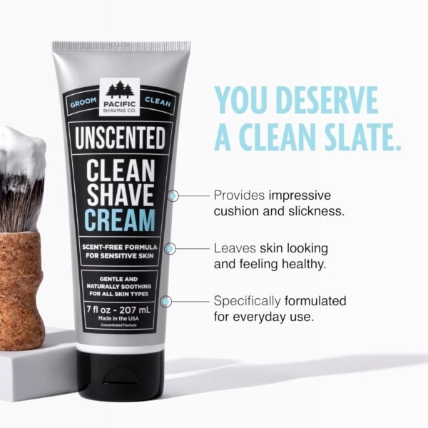Pacific Shaving Company Clean Shaving Cream - Shea Butter + Vitamin E Shave Cream for Hydrated Sensitive Skin - Clean Formula for a Smooth, Anti-Redness + Irritation-Free Shave Cream (7 Oz, 2 Pack) - Image 3