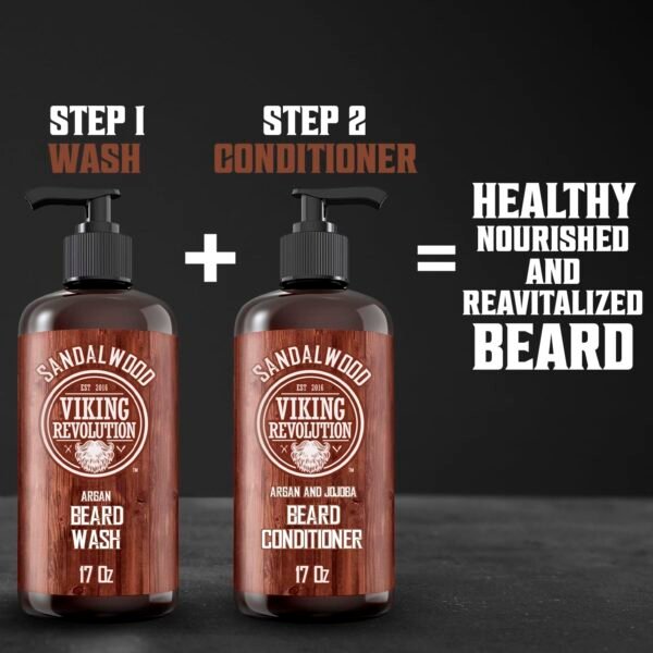 Viking Revolution Beard Wash Shampoo w/Argan & Jojoba Oils - Softens & Strengthens - Sandalwood Scent - Beard Shampoo w/Beard Oil (17 oz Shampoo) - Image 7