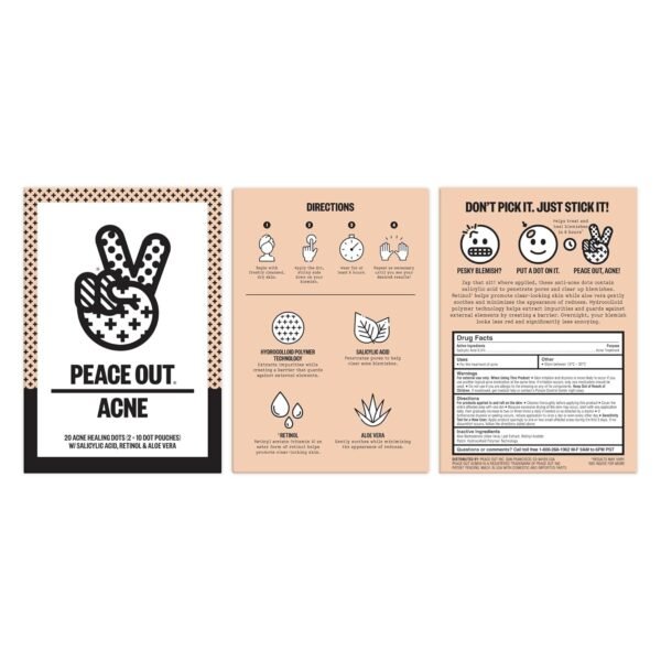 Peace Out Skincare Acne Dots, Hydrocolloid Pimple Patches Help Clear Blemishes Overnight, Award Winning Fast Acting Anti-Acne Solution (20 dots) - Image 3