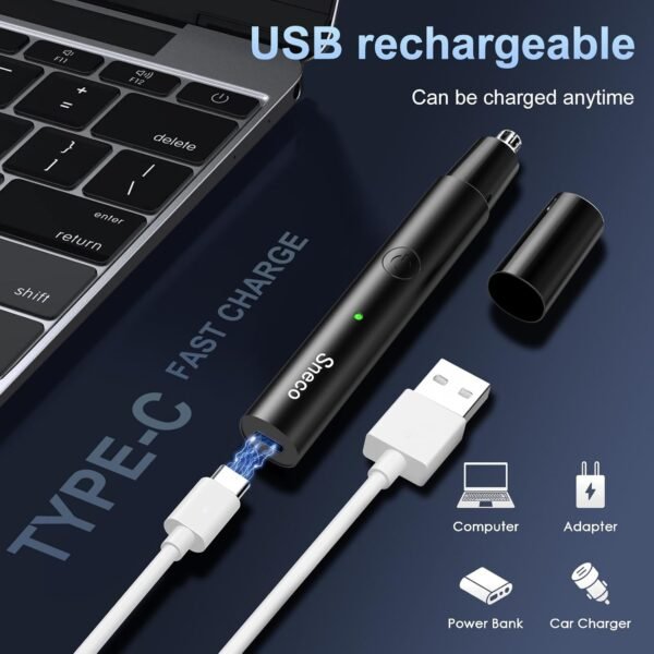 Rechargeable Ear and Nose Hair Trimmer -Professional Painless Eyebrow & Facial Hair Trimmer for Men Women, Nose Hair Trimmer for Men (Black) - Image 3