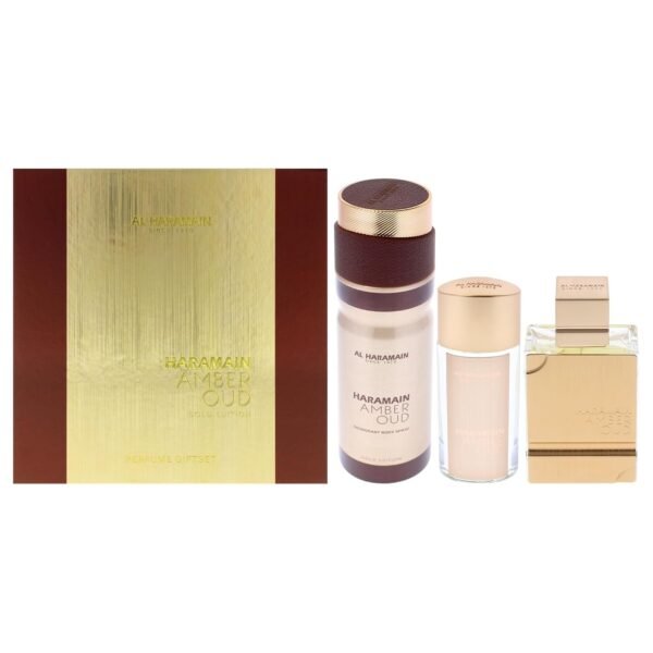 Al Haramain Amber Oud - Gold Edition for Unisex - 3 Pc Gift Set 2.5oz EDP Spray, 1oz EDP Spray, 6.6oz Body Spray - Image 2