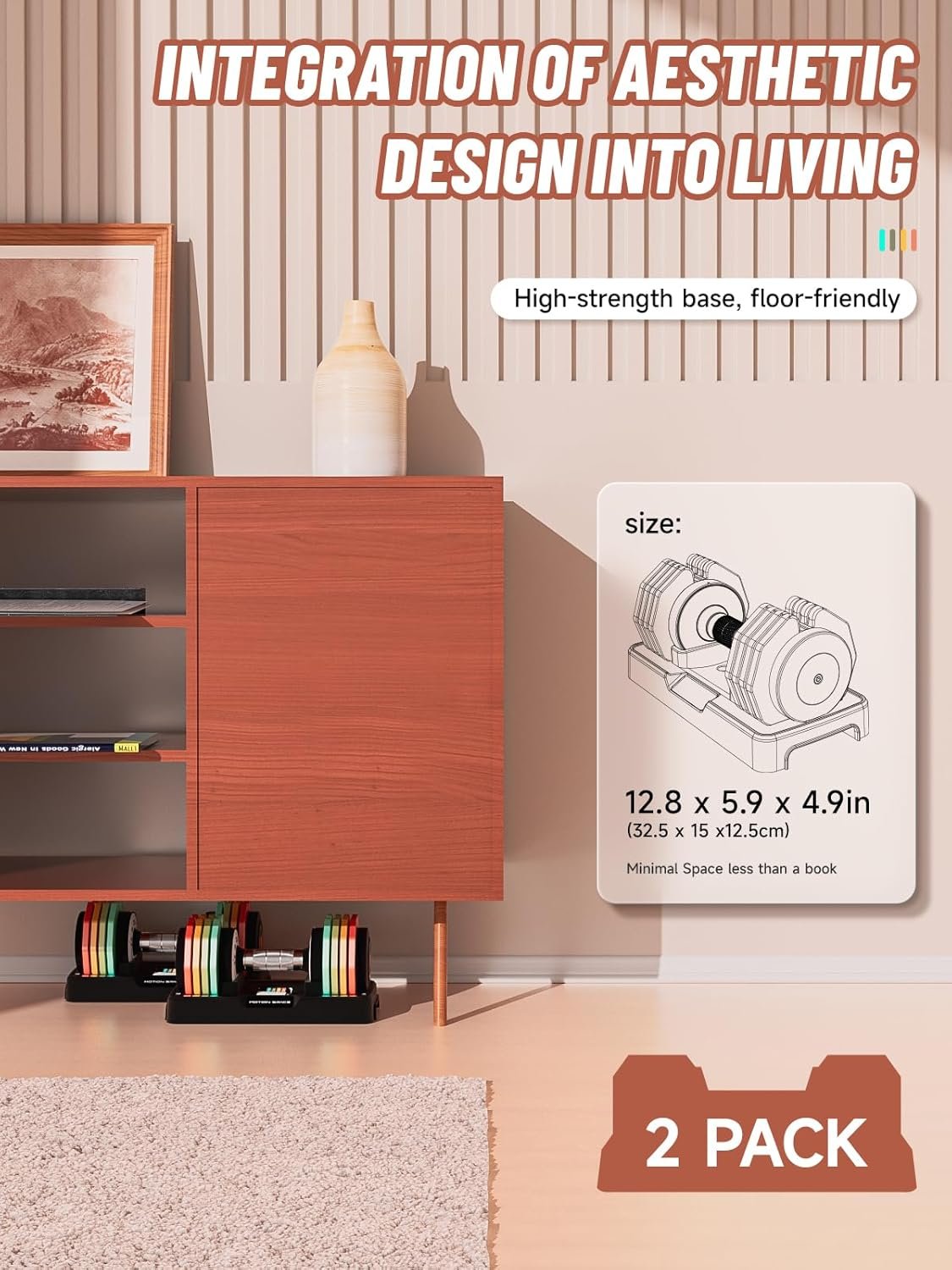 Adjustable Dumbbells Set 12.5LB/22.5LB Pair, 1-Sec Fast Adjustable 5 Weights by Turning Handle, Premium Comfort Non-slip Metal Dumbbells with Tray, Compact Size for Full Body Home Workout - Image 5