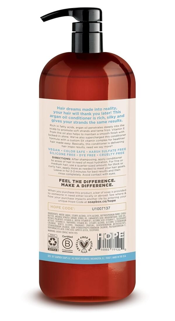 Soapbox Argan Oil Conditioner, Sulfate Free, Paraben Free, Silicone Free, Color Safe, and Vegan Hair Conditioner (33.8 Ounces) - Image 9