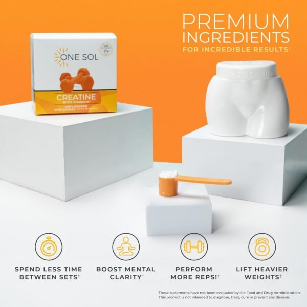 One Sol Creatine for Women Booty Gain, All Natural Women's Creatine Powder with Creapure, Increase Lean Muscle Mass, Reduce Recovery Time, Promotes Brain & Bone Health (Unflavored, 100 Servings) - Image 8