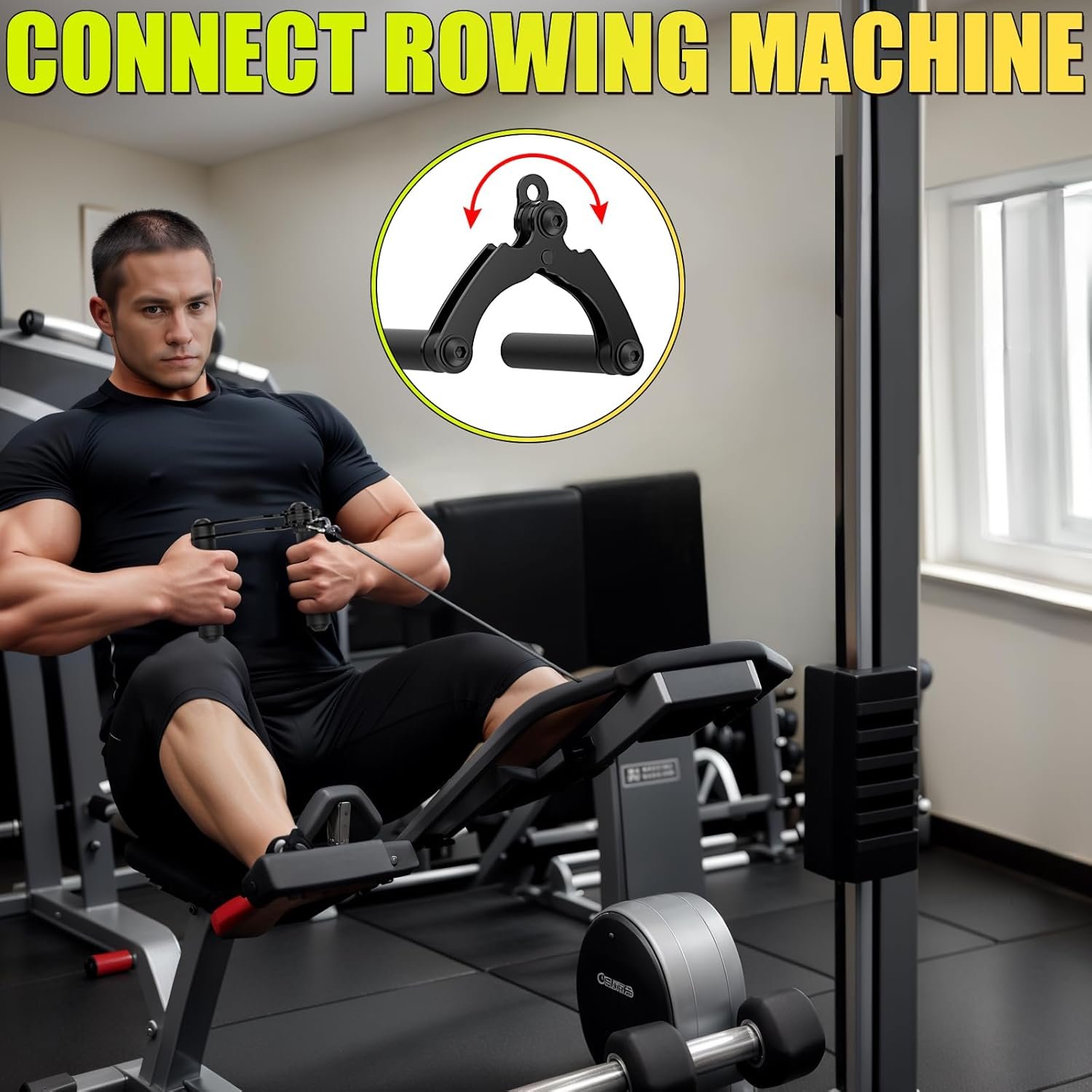 V Bar Row Landmine Handle Attachment for Barbell Bars, Solid Double D Handle, T-Bar Row Handle Attachments with Non-Slip Rubber Grip, Fits Olympic Bar Strength Training Bar - Image 5