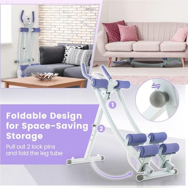 GYMAX Ab Machine, Adjustable Ab Workout Equipment with Independent Slider, LCD Monitor & Foam Cushion, Folding Abdominal Trainer Crunch for Men Women Adults Fitness Lose Weight Home Gym (Purple) - Image 6