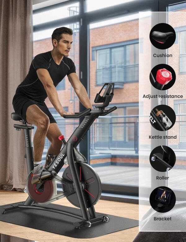 Yesoul Black Exercise Bike for Home,Smart White Cycling Bike Magnetic Stationary Bike, Low Noise Indoor Cycling Bike for Home Gym Electric Stationary Bike with Tablet Mount & Comfortable Seat Cushion for Women Apartment Workout Bike for Fitness - Image 7