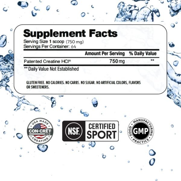 Creatine HCl Powder | Muscle, Cognitive, Cellular Energy Support | No Bloating or Cramps | USA Made & NSF Certified | Unflavored (64 Serving) - Image 3