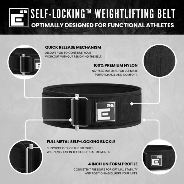 Self-Locking Weight Lifting Belt - Premium Weightlifting Belt for Serious Functional Fitness, Weight Lifting, and Olympic Lifting Athletes - Lifting Support for Men and Women - Deadlift Training Belt - Image 4