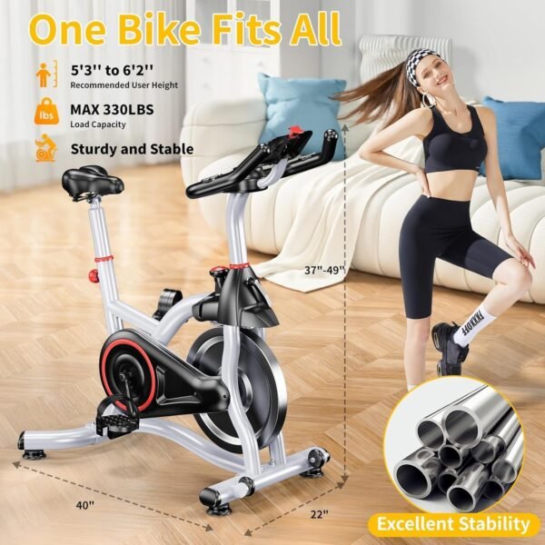 Exercise Bike Cardio Stationary Bikes for Home Gym Exercise Bikes with Comfortable Seat Cushion Indoor Cycling Bike Trainer with Silent Belt Drive and LCD Monitor Workout Bike 330 Lb Capacity - Image 6