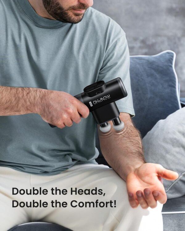 RENPHO Duo Mini Massage Gun with Double Heads, FSA HSA Eligible Deep Tissue Percussion Massager for Travel Use, Silicone Casings 3 Modes with Seamless Speed Handheld Massage Gun, Valentines Day Gift - Image 3