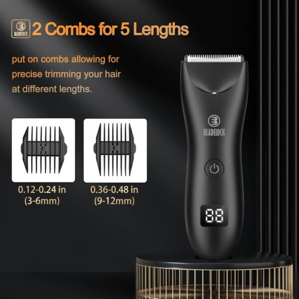 Favrison Body Hair Trimmer for Men, Electric Ball Trimmer with Ceramic Blade, Waterproof Pubic Groin Hair Trimmer for Mens Grooming Kit with LCD Display & Recharge Dock (Black) - Image 7