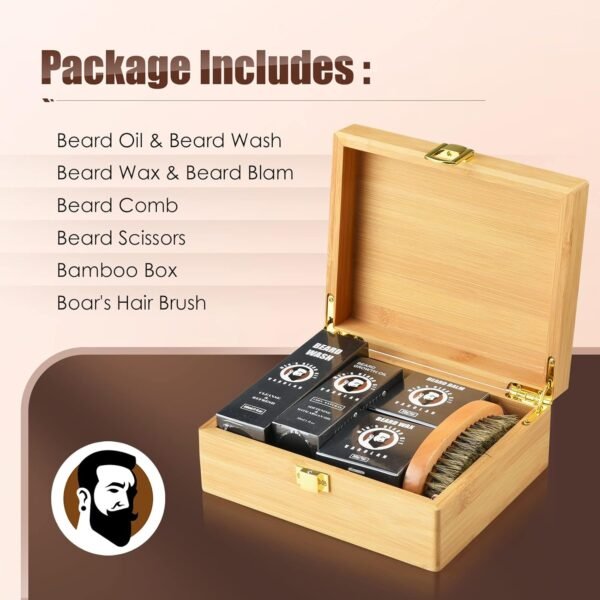 Beard Grooming Kit, Birthday Gifts for Men with Beard Oil, Balm, Brush, Wash, Wax, Comb, Scissors, 1 fl oz - Image 10