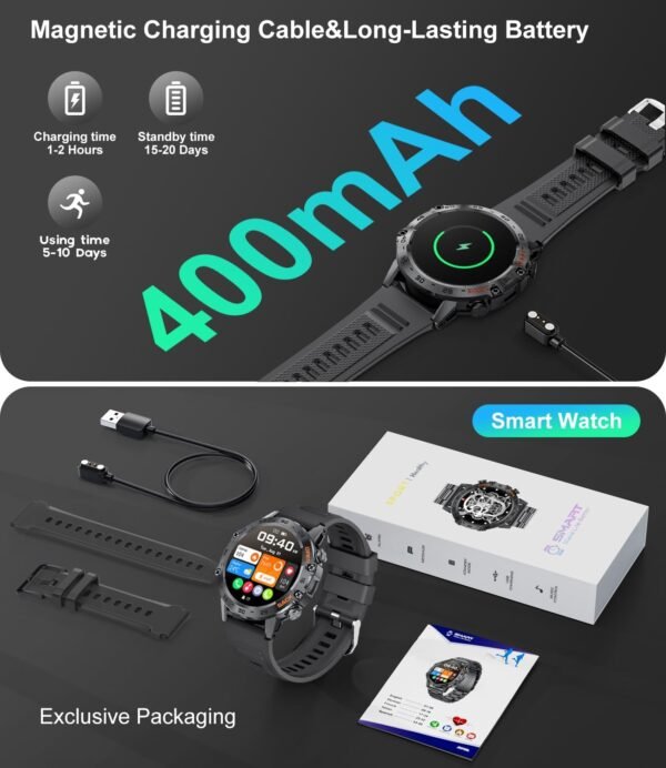 Military Smart Watch for Men(Answer/Dial Calls),100 Sports Modes, 5ATM Waterproof Fitness Watch with Heart Rate/SpO2/Blood Pressure for Android and iOS,1.39''HD DIY Screen Smartwatch Black - Image 8