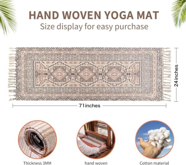 Cifupy Handmade Organic Yoga Mat made with Organic Cotton Yoga Mat - Non Slip Hand-Woven Foldable Yoga Rug Provides Excellent Comfort, Traction & Support for Indoor & Outdoor Use - 24 x 72 Inches - Image 3