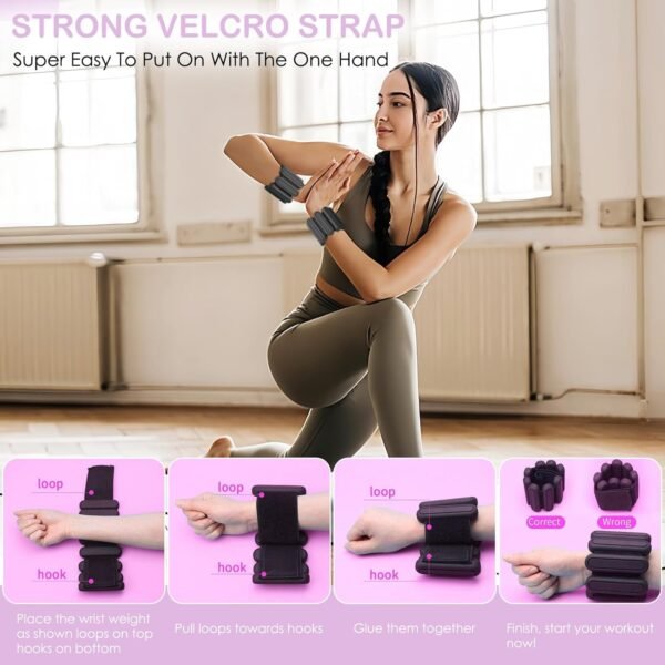 YUHUF-Adjustable Ankle & Wrist Weights, Set of 2（1.05Lbs Each),Wearable Waterproof Silicone Workout Weighted Arm & Leg Weights for Gym,Walking,Jogging,Aerobics,Training Strength,Yoga,Dance, Pilates - Image 4