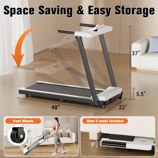 Folding Treadmill, 300LBS Capacity Compact Running Machine with LED Display, 3.0HP for Walking, Jogging & Running, Portable Treadmills for Home & Office Use - Image 8