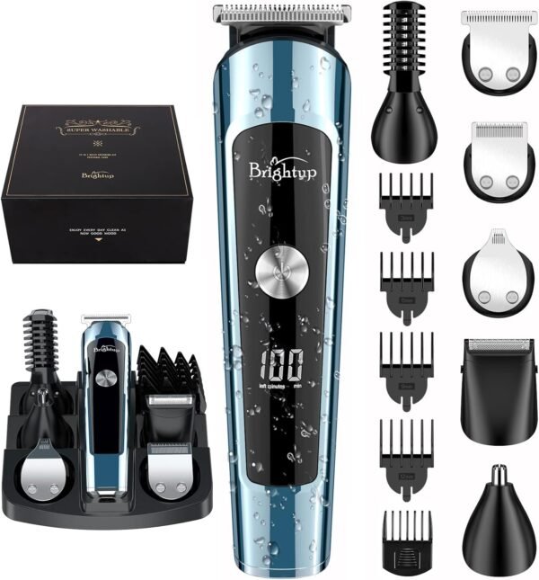 Brightup Beard Trimmer for Men, IPX7 Waterproof Mens Grooming Kit with Cordless Hair Clippers, Electric Razor with LED Display, Shavers for Mustache, Body, Face, Ear, Nose Hair Trimmer, Gifts for Men - Image 2