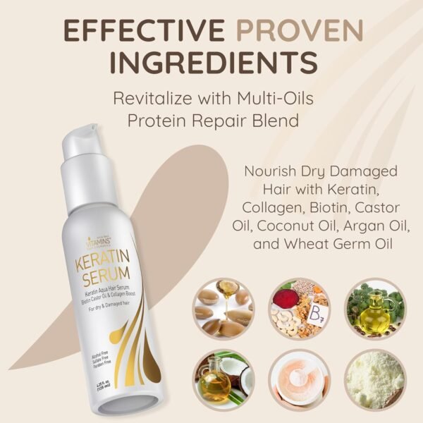 Vitamins Keratin Protein Hair Serum - Anti Frizz Control Hair Oil Repair Treatment - Gloss Shine & Heat Protectant for Frizzy Dry Damaged Locks - Image 7