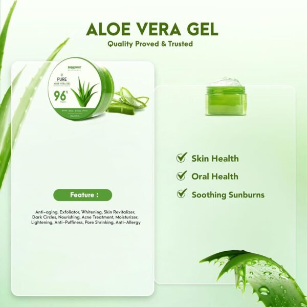 Organic Aloe Vera Gel for Face, Body Skin, Hair & Sunburn Relief, 96% Pure Aloe Vera Gel for Soothing, Hydration, Calming Moisturizer for After Sun Skin Care (300 ml) - Image 6