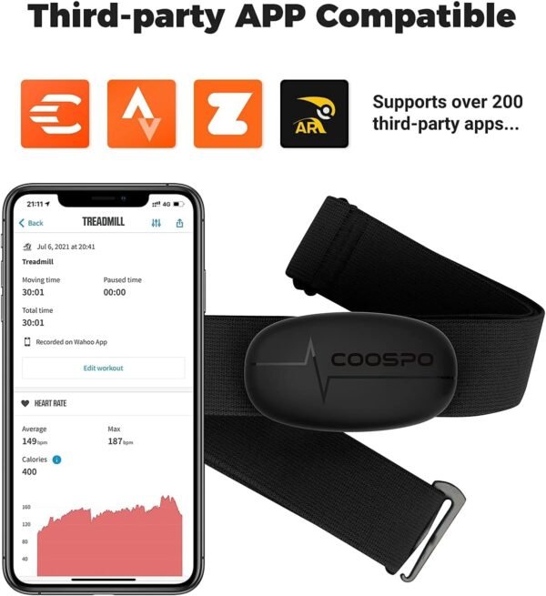 COOSPO H6 Heart Rate Monitor Chest Strap Bluetooth 4.0 ANT+ IP67 Chest Heart Rate Sensor for Peloton Polar DDP Yoga Map My Ride Garmin Sports Watches - Image 4