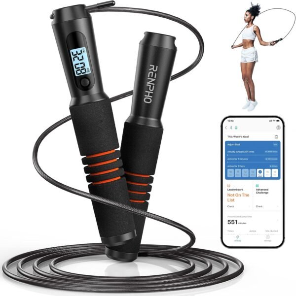 RENPHO Smart Jump Rope - APP Data Storage & Tracking & Analysis, Tangle-Free Jumping Rope for Men, Women, Skipping Rope with Counter, Adjustable workout Jump Ropes for Crossfit, Gym, MMA - Image 2