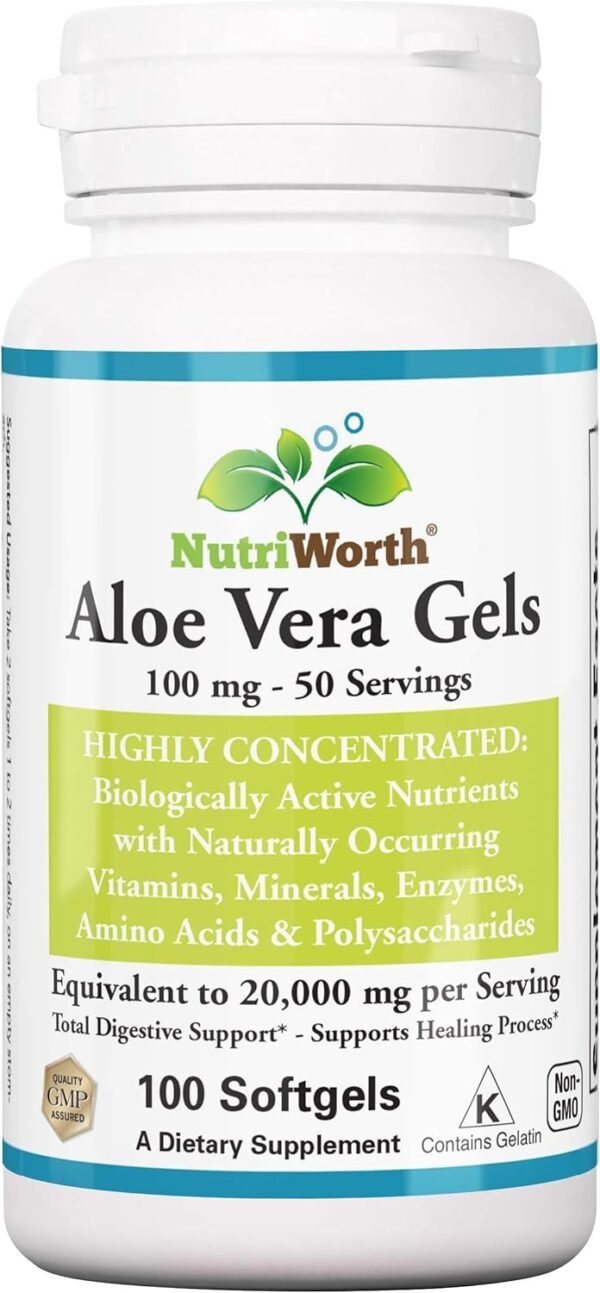 Aloe Vera Supplement (100 Softgels) 20,000mg Pure Gel Equivalency – Made with Organic Aloe Vera - Image 2
