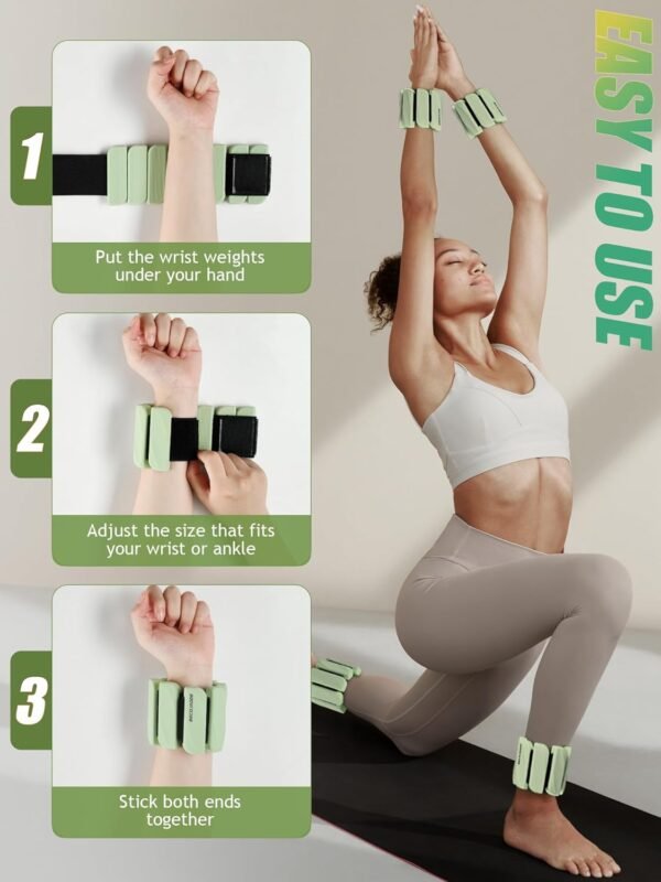 Ankle Weights for Women Men Adjustable 1LB Wrist Weights Bracelet Set of 2 for Home Gym Weighted Bangles Wristbands Leg Arm Weights for Walking Swimming Running Pilates Yoga Gym - Image 7