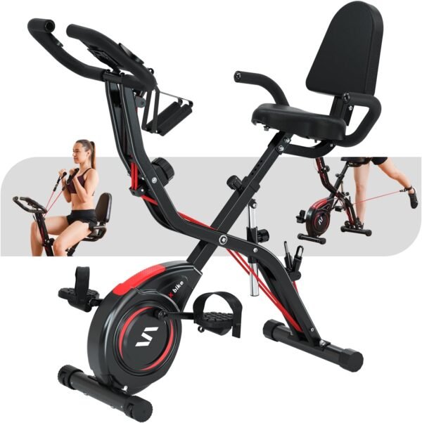 Folding Exercise Bike with Arm & Leg Band, Foldable Stationary Bike for Seniors, Recumbent Exercise Bike for Home, Pluse Sensor, Back Rest, Large Seat, 330lbs Max Weight - Image 2