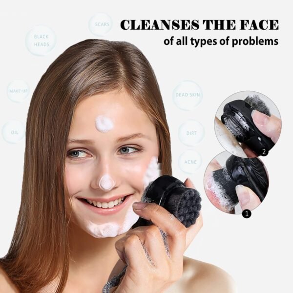 2 Pack Facial Cleansing Brushes, Face Brush with 2-in-1 for Deep Pore Cleansing and Exfoliation, Silicone Scrubber & Soft Bristle Sides (Black & Black) - Image 4