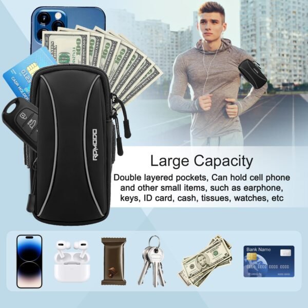 Running Armband Phone Holder，Small Crossbody Shoulder Holsters Bag，Phone Arm Bands for Running Walking，Water Resistance Running Phone Armband for iPhone 15 14 13 Pro Max Samsung 7.2 Inch（Black） - Image 6