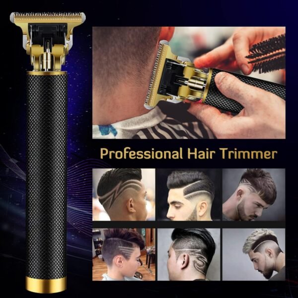 Professional Cordless Hair Trimmer, Hair Clippers for Men T Blade Trimmer Zero Gapped Trimmer Rechargeable Beard Trimmer Shaver Hair Cutting Kit with Ear Spoon Tool Set, Black - Image 8
