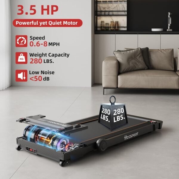 Treadmill with Incline, 3 in 1 Under Desk Treadmill Walking Pad with Removable Desk Workstation 3.5HP Foldable Compact Walking Treadmill for Home Small Office with Wristband Remote Control - Image 5