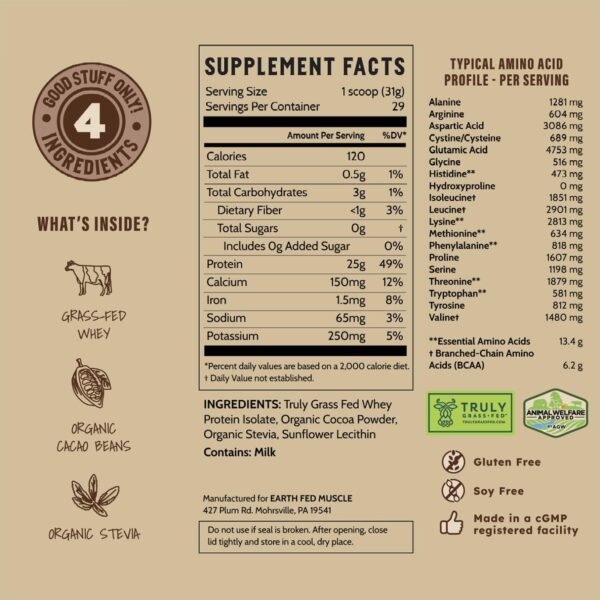 Earth Fed Muscle Chocolate Shakeup Grass-Fed Whey Protein Powder 2lb - 25g Protein Per Serving, No Fillers, Soy-Free, Non-GMO, Hormone-Free, Clean Ingredients for Smooth Blends & Recovery - Image 10