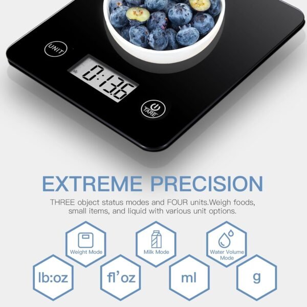 Geek Chef Digital Scale with App, Scale for Food Weight, Smart Food Nutrition Scale, Digital Kitchen Scales, Cooking Tool of Kitchen,1 lb/oz Black Glass - Image 3