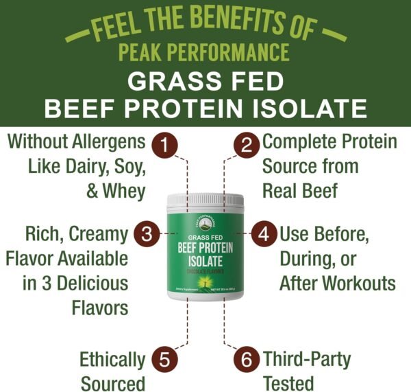 Grass Fed Beef Protein Powder - Lactose Free Great Tasting Beef Protein Isolate. Complete Animal Based Non Dairy Paleo Carnivore Supplement for Prime Muscle Building. No Whey. Chocolate Flavor - Image 4