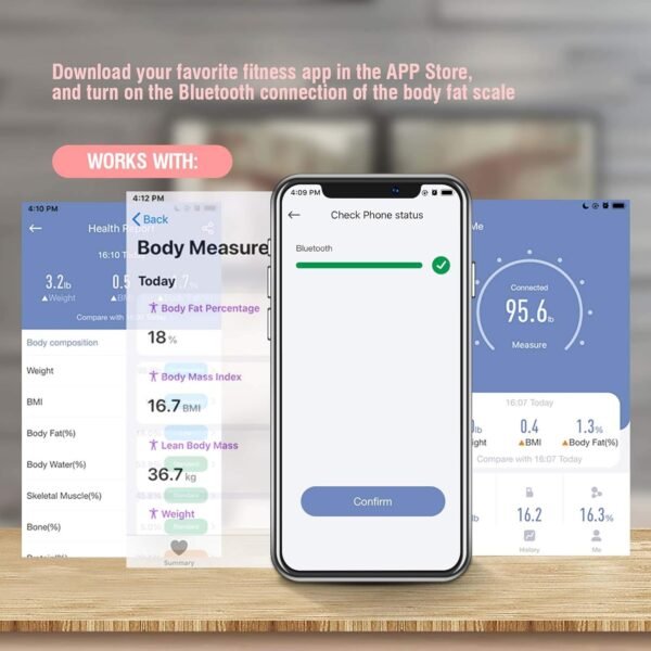 Uten Smart Scale for Body Weight, Digital Bathroom Weighing Wireless Scales with Body Fat and Water Weight for People, Bluetooth BMI Electronic Body Analyzer Machine with Smartphone App, 400lb, Pink - Image 6